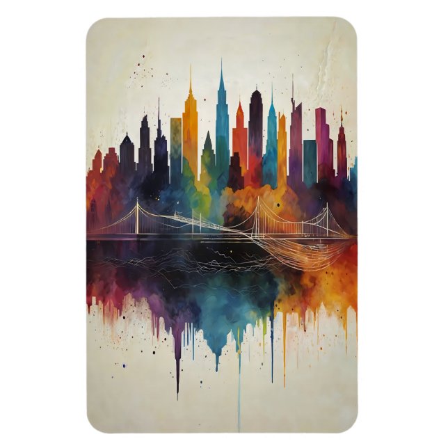 Ímã Arte Cityscape de Linha de Céu Vibrante Abstrato (Vertical)