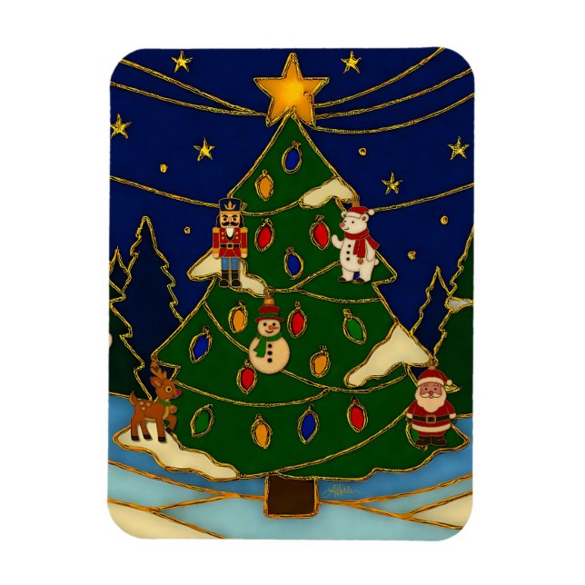 Ímã Arte Cloisonne Floresta Caprichosa Natal Clássico (Vertical)