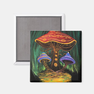 Imã Arte Colorido de Cogumelo Whimsical Cottagecore Ge