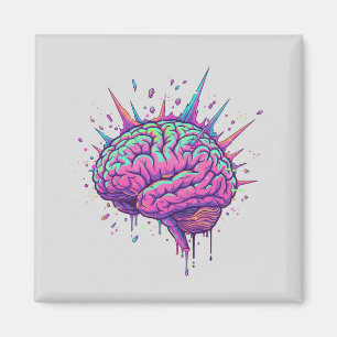 Imã Arte Cyberpunk Neurospicy   Cérebro Neon Rosa