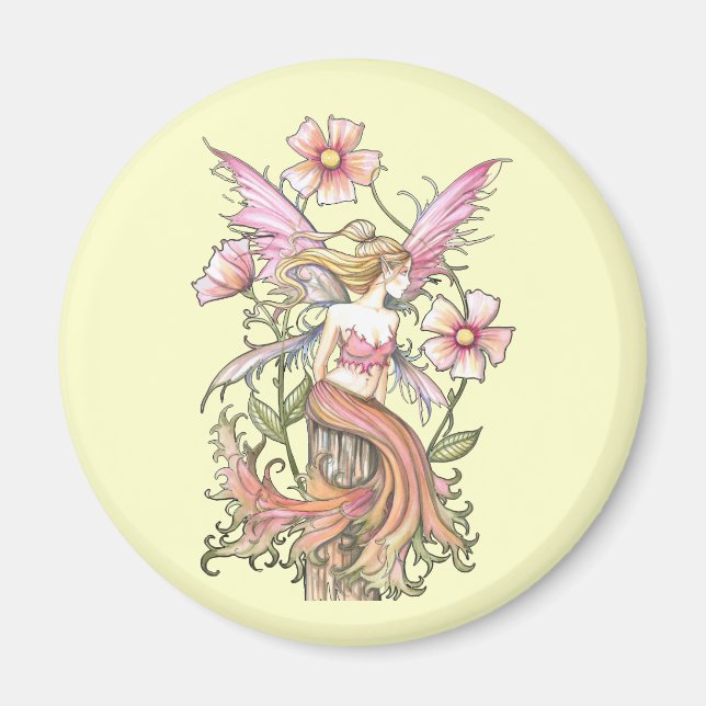 Imã Arte da Fada da Flor Rosa (Frente)