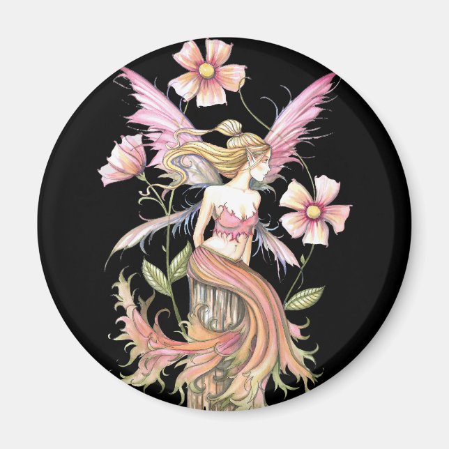 Imã Arte da Fada da Flor Rosa (Frente)