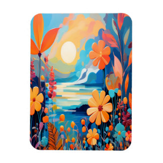 Ímã Arte da Paisagem Floral Sunset Vibrante
