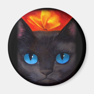 Imã Arte da pintura da borboleta do gato preto - multi