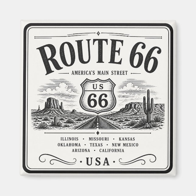 Imã Arte da Rodovia 66 Vintage (Frente)