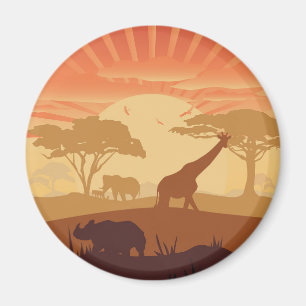 Imã Arte da Silhueta da Vida Selvagem do Pôr do Sol no