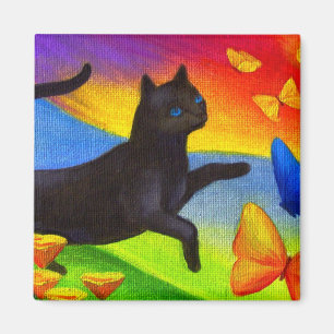 Imã Arte das borboletas da pintura do gato preto -