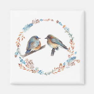 Imã Arte de Aquarela Adorável do Casal Bluebird Orien
