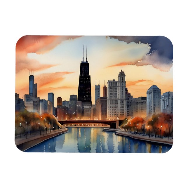 Ímã arte de aquarela de Chicago (Horizontal)