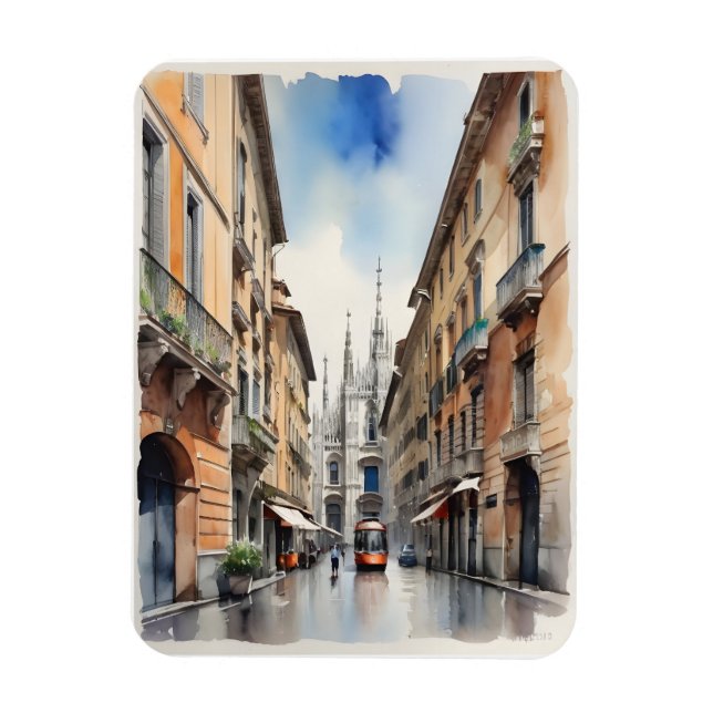 Ímã Arte de aquarela Milão (Vertical)