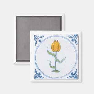 Imã Arte de Azulejo de Tulipa com Ímã Azul e Branco