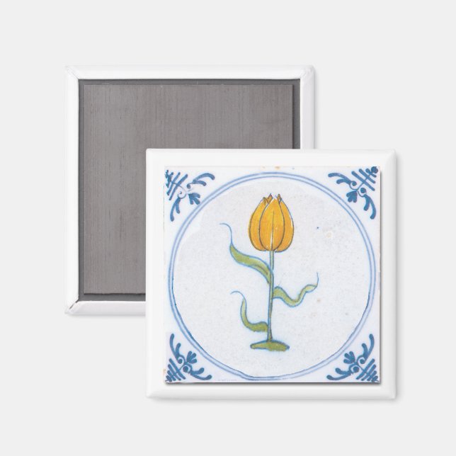 Imã Arte de Azulejo de Tulipa com Ímã Azul e Branco (Front/Back)