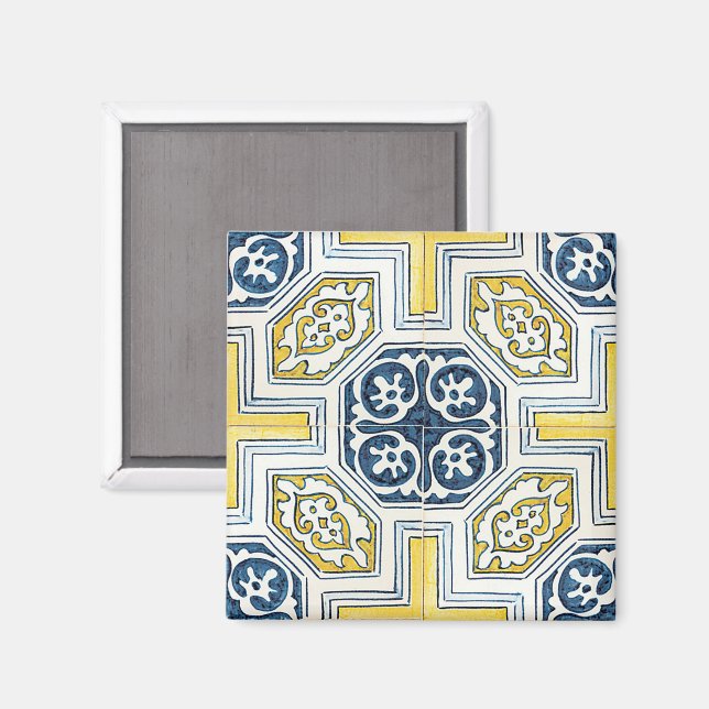 Imã Arte de Azulejo Geométrico Falso Amarelo Azul (Front/Back)
