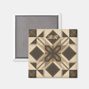 Imã arte de bloco de colcha geométrica vintage monogra