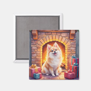 Imã Arte de Cachorro Pomerânia Fofo lareira de Natal