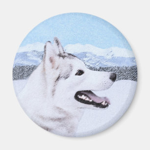 Imã Arte de Cão Siberiana (Prata e Branca)