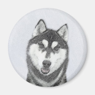 Imã Arte de Cão Siberiana (Preto e Branco)