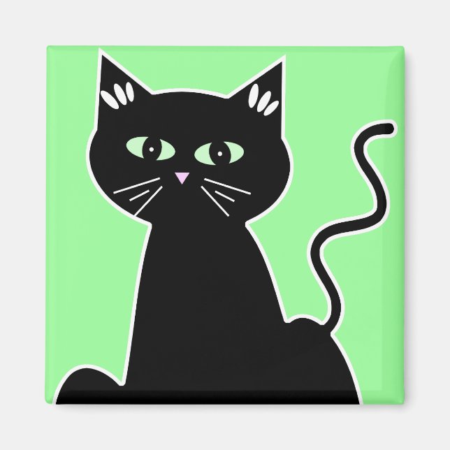 Imã Arte de Cartografia de Gato Negro Olhado Verde (Frente)