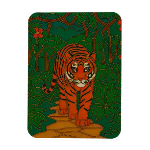 Ímã Arte de Cloisonne: Tigre no Caminho da Selva