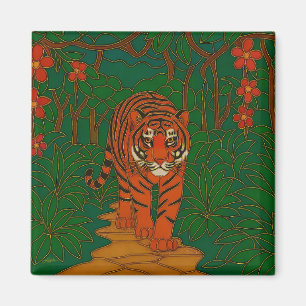 Imã Arte de Cloisonne Tigre no Caminho da Selva