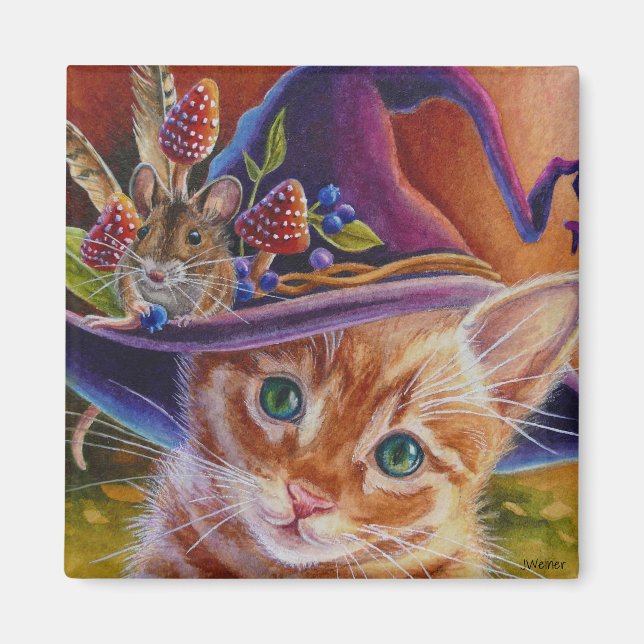 Imã Arte de Cores Aquáticas e Ratos de Halloween N.º 1 (Frente)