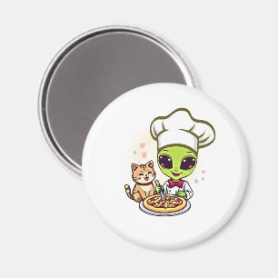 Imã Arte de desenho animado de gato chef alienígena pi