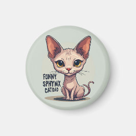 Imã Arte de desenho animado de pai de gato Sphynx engr