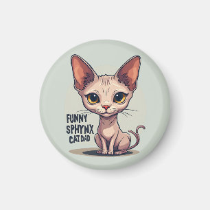 Imã Arte de desenho animado de pai de gato Sphynx engr