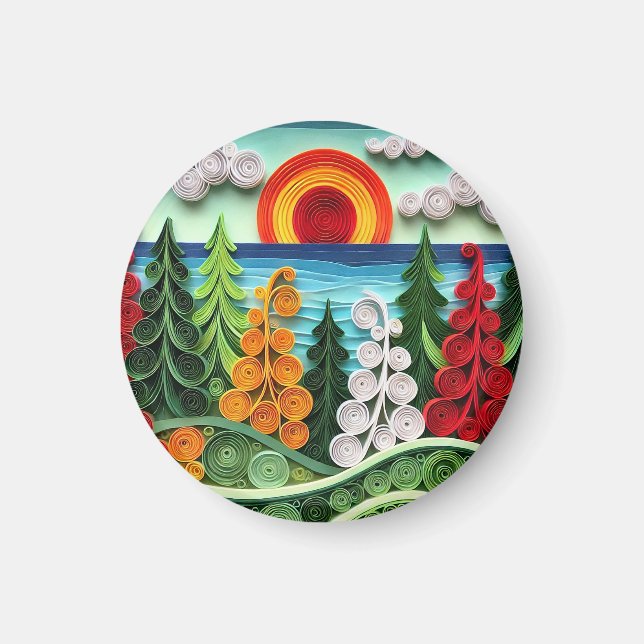 Imã Arte De Enfileiramento De Papel Vibrante Exibindo  (Frente)