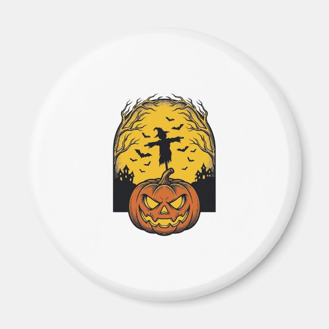 Imã Arte de Espantalho de Lua de Abóbora de Halloween  (Frente)
