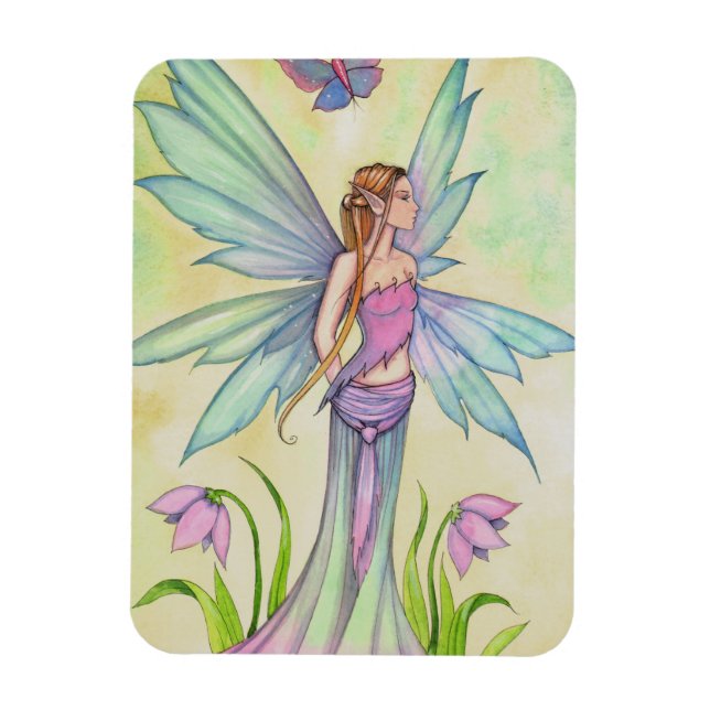 Ímã Arte de Fantasia da Fada Borboleta da Primavera (Vertical)