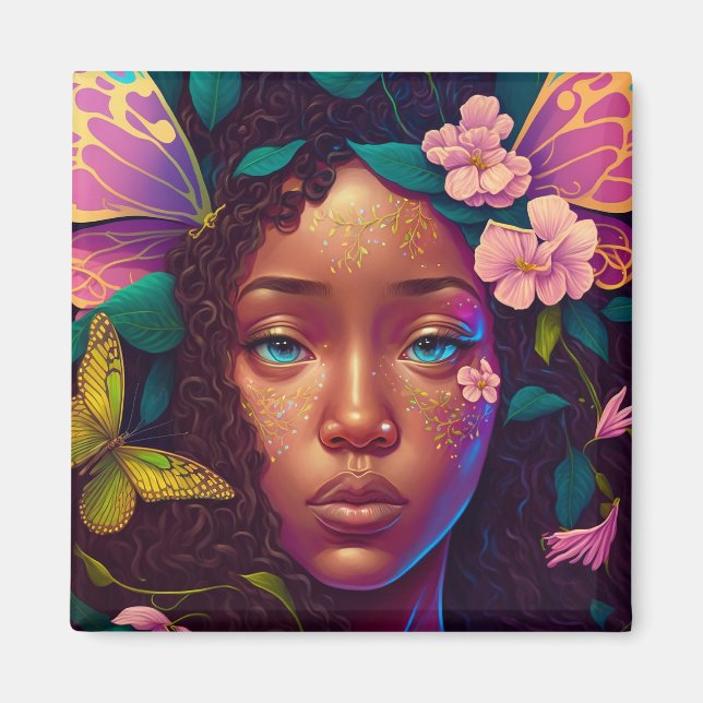 Imã Arte de Fantasia de Fada Negra Africana-Americana (Frente)