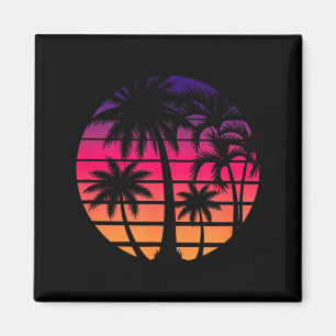 Imã Arte de Férias na Praia com Palmeira e Pôr do Sol
