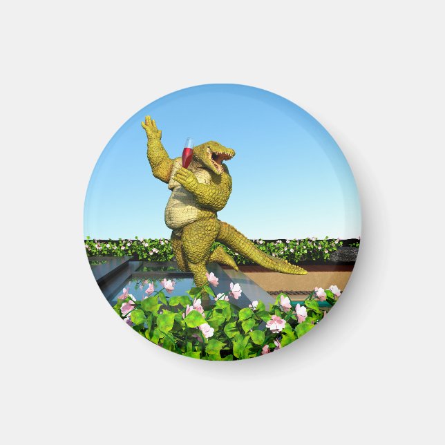 Imã Arte de festa de champanhe de crocodilo engraçado  (Frente)