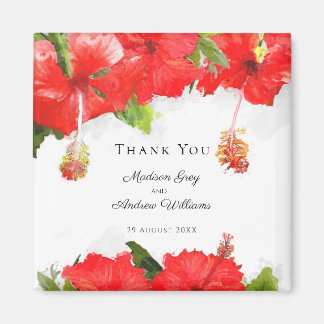 Imã Arte de Flor de Hibiscus Vermelha Exótica Obrigado