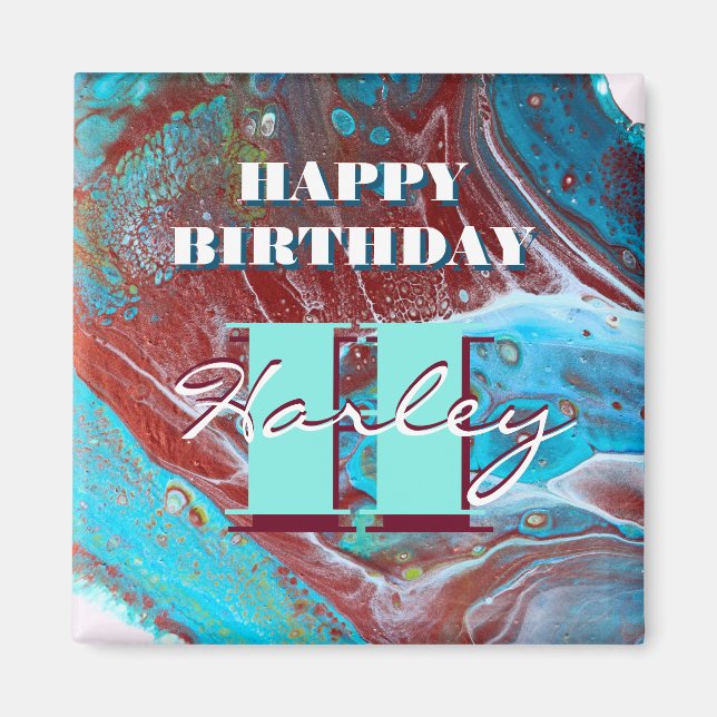 Imã Arte de Fluxo Acrílico de Cobre e Teal (Frente)