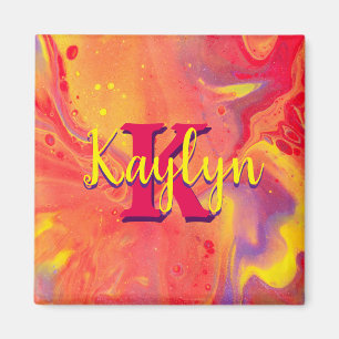 Imã Arte de Fluxo Acrílico Vermelho Selvagem Roxo