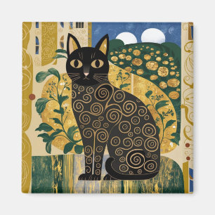 Imã Arte de Gato Preto Decorativo Dourado no Estilo Gu