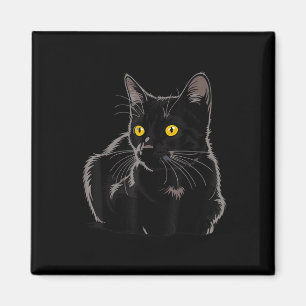 Imã Arte de Gato Preto Gráfico Com Olhos Amarelos Lega