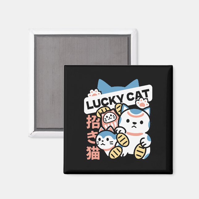 Imã Arte de Gato Sortudo – Maneki Neko com Moeda de Ou (Front/Back)