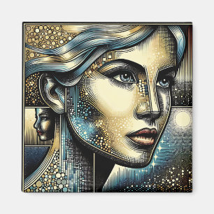 Imã Arte de IA Abstrata Rosto Feminino