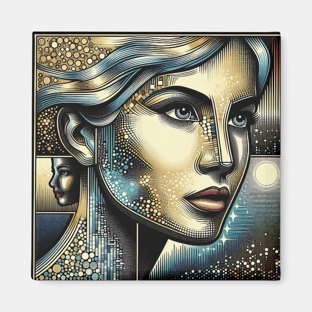 Imã Arte de IA Abstrata | Rosto Feminino (Frente)
