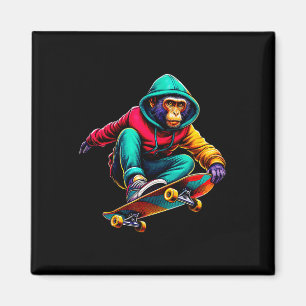 Imã Arte de Ilustração de Macaco Funky Patinando 