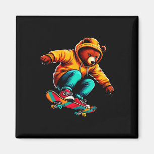 Imã Arte de Ilustração de Urso Legal e Funky de Skate