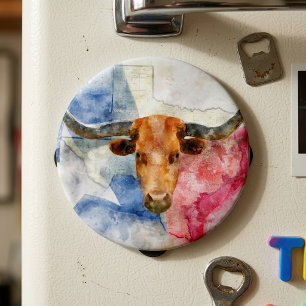 Imã Arte de Impressão em Aquarela de Vaca Texas Longho