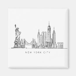 Imã Arte de Linha da Silhueta Minimalista de Nova York