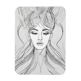 Ímã Arte de Linha de Retrato Feminino Minimalista