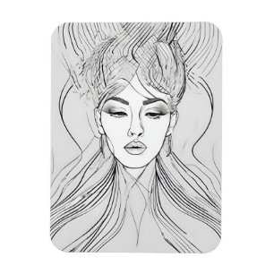 Ímã Arte de Linha de Retrato Feminino Minimalista
