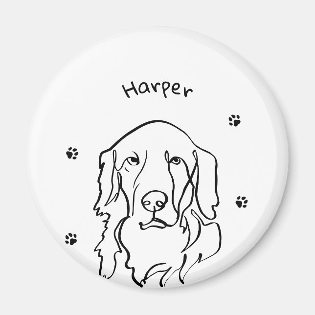 Imã Arte de Linha de Retriever de Ouros Personalizável (Frente)