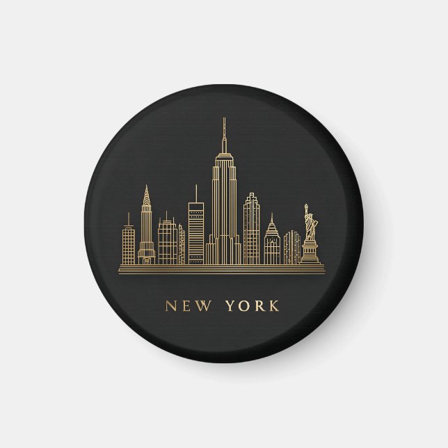 Imã Arte de Linha Dourada do Skyline Nova Iorque (Frente)